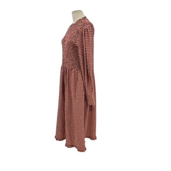 Scotch & Soda Smocked Seersucker Plaid Midi Dress Coral Pink‎ Size XL - Picture 6 of 15